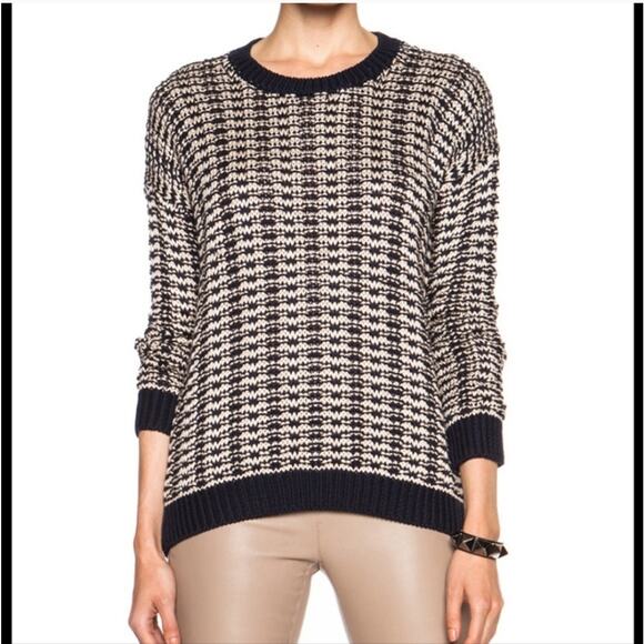 Vince Sweater Womens S Mercerized Texture Knit Coastal Navy Stripes TINY FLAW - Picture 12 of 12